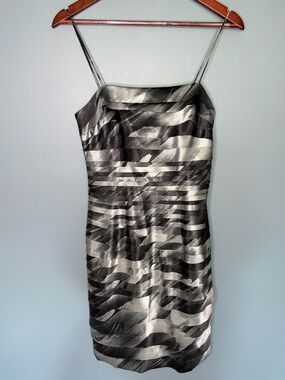 Vintage Y2K Cache Silver and Black Satin Dress Cocktail Evening | Size 6